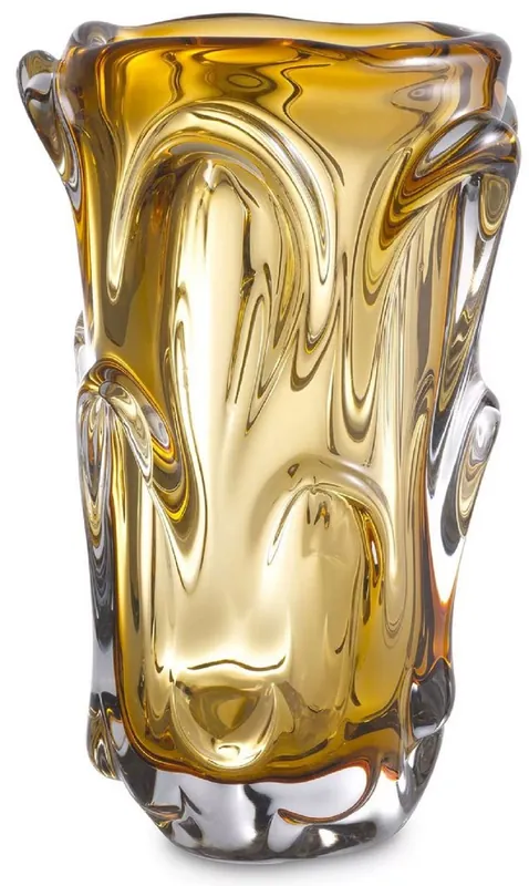 Casa Padrino Luxus Glas Vase Gelb Ø 20 x H. 31 cm - Moderne Deko Blumenvase - Deko Accessoires - Luxus Kollektion Knallerangebot