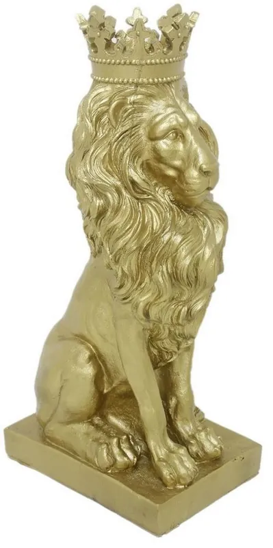 Ausverkauf Casa Padrino Barock Deko Skulptur Löwe mit Krone Gold 25 x H. 75 cm - Prunkvolle Kunstharz Dekofigur - Barock Wohnzimmer Deko Accessoires
