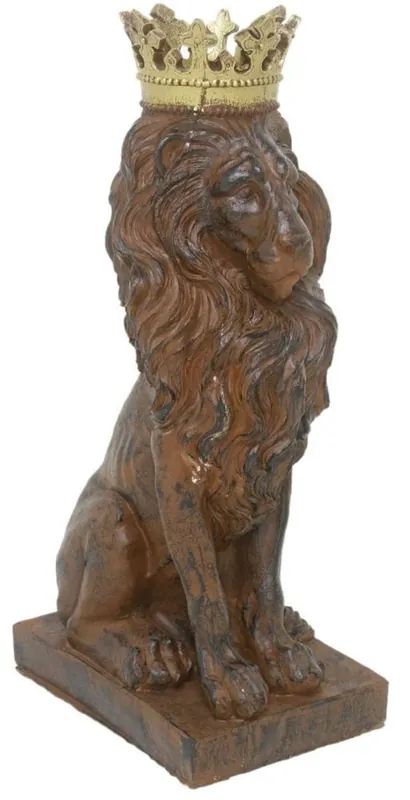 Mengenrabatt Casa Padrino Barock Deko Skulptur Löwe mit Krone Braun / Gold 25 x H. 75 cm - Prunkvolle Kunstharz Dekofigur - Barock Wohnzimmer Deko Accessoires