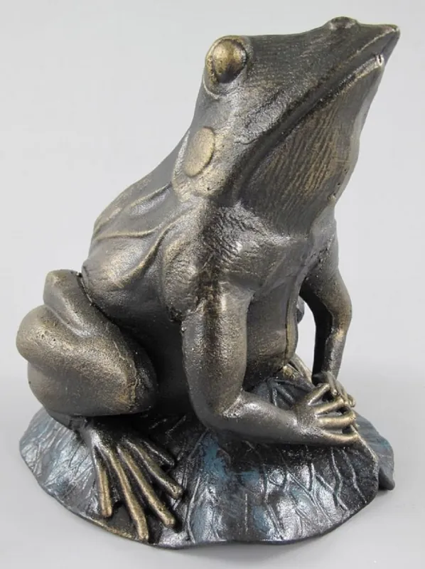 Casa Padrino Deko Skulptur Frosch auf Teichblatt Antik Messing H. 28 cm - Garten & Terassen Metall Dekofigur - Garten & Terassen Deko Accessoires Billig