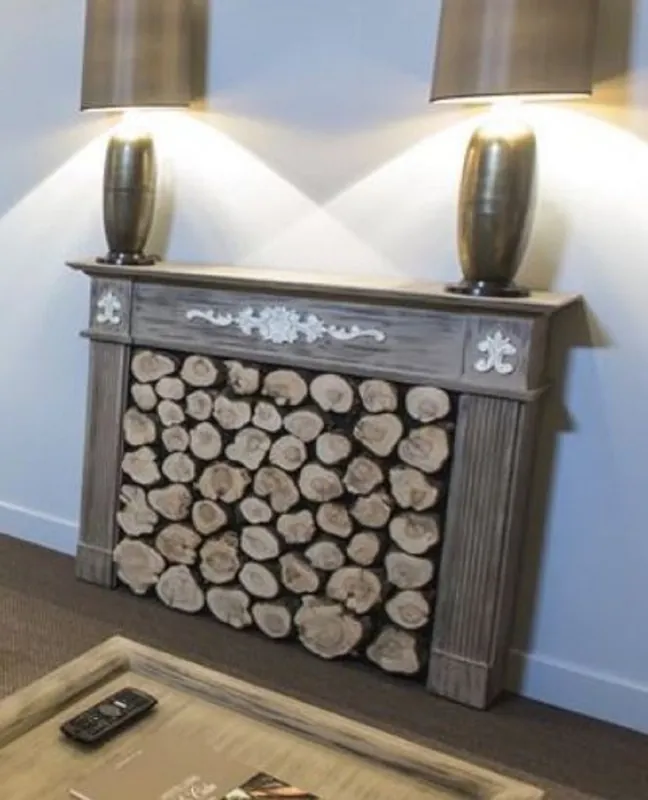 Casa Padrino Luxus Landhausstil Massivholz Kaminumrandung Dunkelgrau / Weiß - Landhausstil Wohnzimmer & Hotel Möbel - Luxus Qualität Zertifiziert