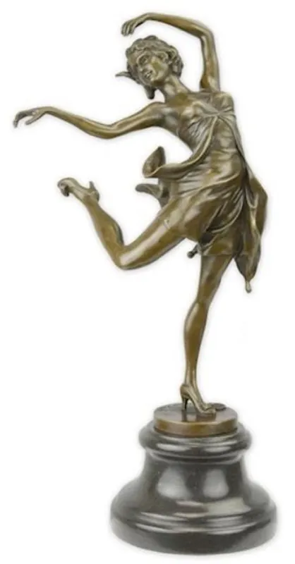 Casa Padrino Luxus Jugendstil Bronze Skulptur Tänzerin mit Marmorsockel Bronzefarben / Schwarz 20 x 15,1 x H. 38,2 cm - Bronzefigur - Dekofigur - Deko Accessoires Rabatt