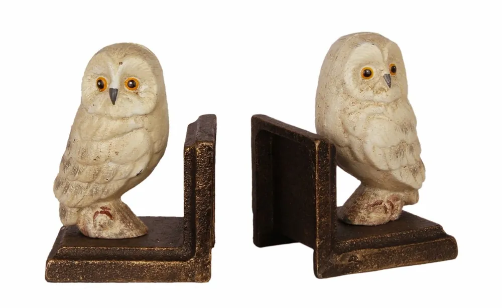 Casa Padrino Gusseisen Buchstützen Set Eule Mehrfarbig / Bronzefarben 7,9 x 8,7 x H. 12,3 cm - Wohnzimmer & Schreibtisch Deko Accessoires Jetzt Zugreifen