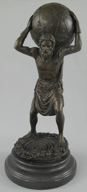 Casa Padrino Jugendstil Bronze Skulptur Mann mit Kugel Bronzefarben / Schwarz 15 x 15 x H. 33 cm - Bronzefigur - Dekofigur - Schreibtisch Deko Accessoires Limited Edition