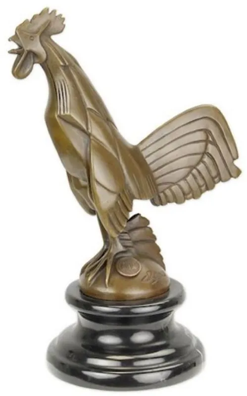 Casa Padrino Luxus Art Deco Bronze Skulptur Hahn mit Marmorsockel Bronzefarben / Schwarz 10 x 15,3 x H. 22,9 cm - Bronzefigur - Dekofigur - Deko Accessoires Jetzt Zugreifen