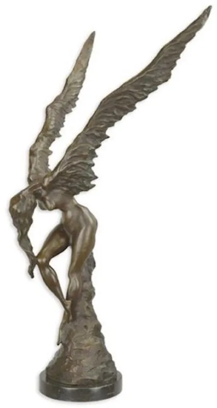 Casa Padrino Luxus Bronze Skulptur Frau mit Flügeln Bronzefarben / Schwarz 43 x 29,1 x H. 86,4 cm - Bronzefigur - Dekofigur - Deko Accessoires - Luxus Kollektion Markenware