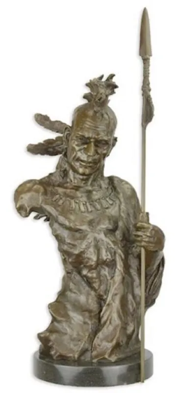 Casa Padrino Luxus Bronze Skulptur Indianer Kämpfer Bronzefarben / Schwarz 25,5 x 22,3 x H. 47,5 cm - Bronzefigur - Dekofigur - Deko Accessoires - Luxus Kollektion Begrenztes Angebot