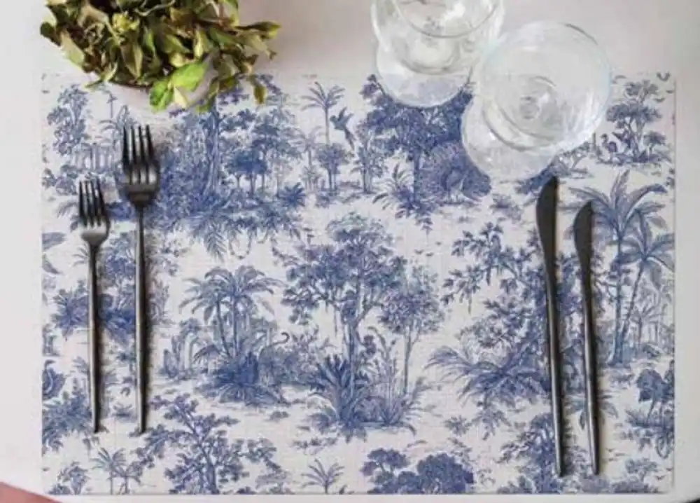 Casa Padrino Luxus Tischuntersetzer 6er Set Dschungel Weiß / Blau 35 x 50 cm - Design Platzdeckchen - Esstisch Deko - Luxus Kollektion Preiswert