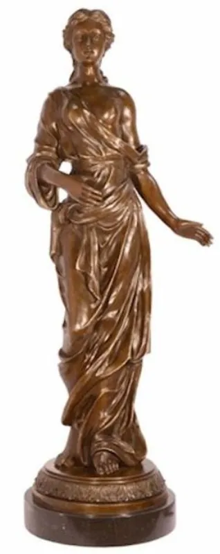 Neu Casa Padrino Luxus Jugendstil Bronze Skulptur Dame Bronzefarben / Schwarz 31,9 x 24,8 x H. 85,7 cm - Elegante Bronzefigur mit Marmorsockel - Barock & Jugendstil Deko Accessoires
