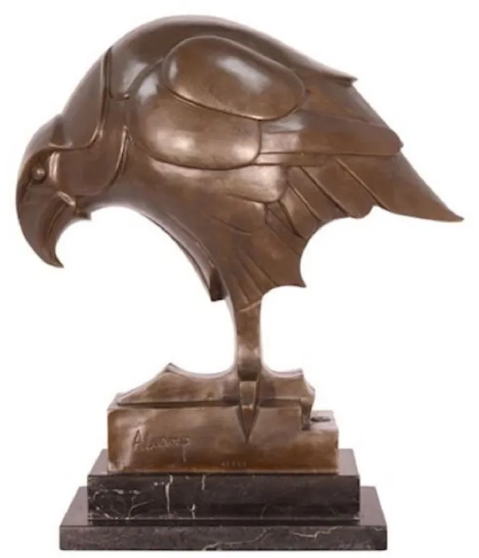 Casa Padrino Luxus Art Deco Bronze Skulptur Adler Bronzefarben / Schwarz 16,8 x 34,2 x H. 39,6 cm - Bronzefigur mit Marmorsockel - Deko Accessoires Solange Der Vorrat Reicht