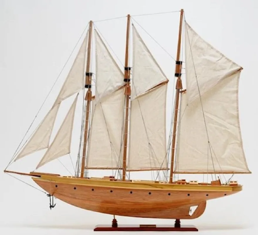 Casa Padrino Luxus Segelschiff Atlantic mit Massivholz Ständer Naturfarben / Braun 95 x 19 x H. 77,5 cm - Handgefertigtes Deko Schiff Holzschiff - Modellschiff - Deko Accessoires Preisknaller
