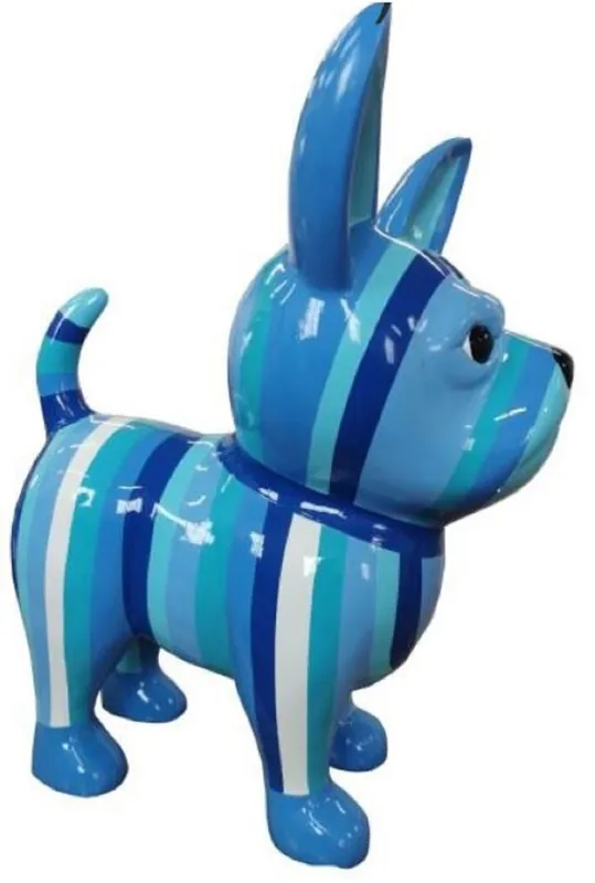 Casa Padrino Designer Dekofigur Chihuahua Hund Blau / Weiß H. 55 cm - Wetterbeständige Deko Skulptur - Wohnzimmer Deko - Garten Deko - Designer Deko Tierfigur Mega-Angebot