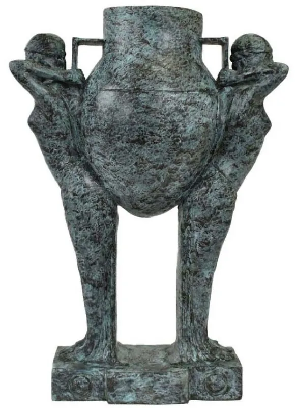 Top-Angebot Casa Padrino Luxus Art Deco Bronze Skulptur Frauen mit Vase Türkis / Schwarz 49 x 23,5 x H. 68 cm - Elegante Bronzefigur mit Blumenvase - Schreibtisch Deko - Wohnzimmer Deko - Luxus Kollektion