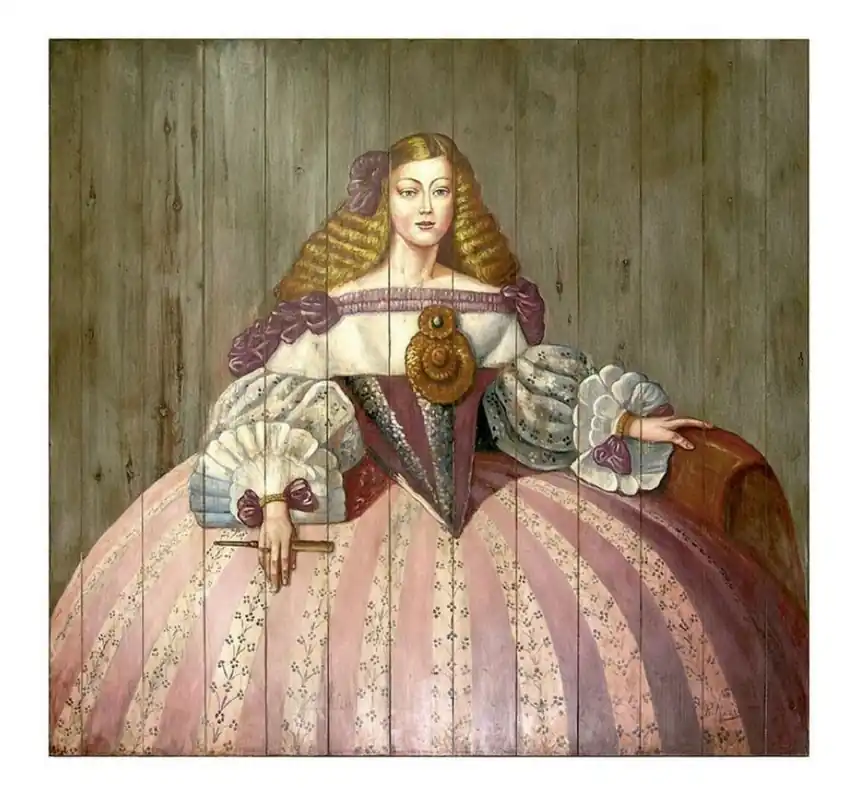 Casa Padrino Luxus Barock Wandgemälde Lady Mehrfarbig 150 x H. 150 cm - Handgemaltes Holz Gemälde - Barock Wand Dekoration - Edel & Prunkvoll Heute Kaufen