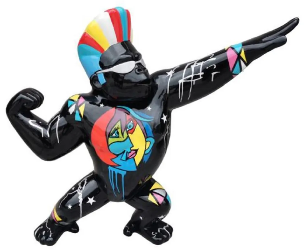 Kostenloser Rückversand Casa Padrino Designer Deko Skulptur Gorilla Star Affe Schwarz / Mehrfarbig 139 x H. 120 cm - Wetterbeständige Dekofigur - Garten Terrassen Deko Accessoires