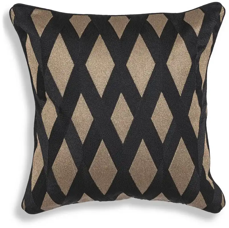 Jetzt Zugreifen Casa Padrino Luxus Deko Kissen Schwarz / Gold 50 x 50 cm - Edles Zierkissen mit elegantem Rautenmuster - Luxus Qualität - Hotel Kollektion