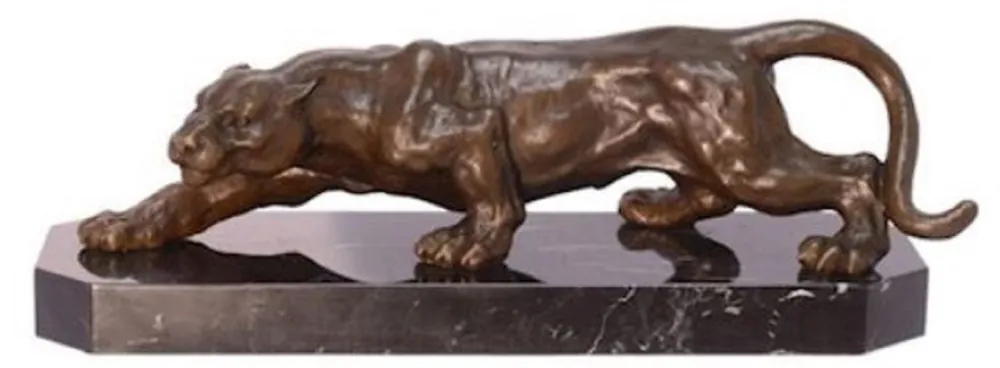 Casa Padrino Luxus Bronzefigur Panther Bronzefarben / Schwarz 42,8 x 14,9 x H. 13,8 cm - Elegante Bronze Skulptur mit Marmorsockel - Deko Accessoires Top-Angebot