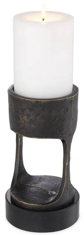 Im Trend Casa Padrino Luxus Kerzenhalter Bronzefarben / Schwarz Ø 13 x H. 24 cm - Messing Kerzenständer mit Granitsockel - Deko Accessoires