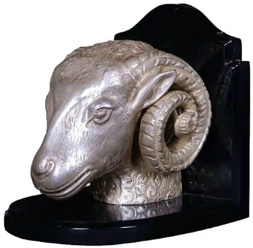 Casa Padrino Luxus Buchstützen Set Widderköpfe Silber / Schwarz 21 x 19 x H. 18 cm - Schreibtisch Deko - Wohnzimmer Deko - Deko Accessoires Geprüft