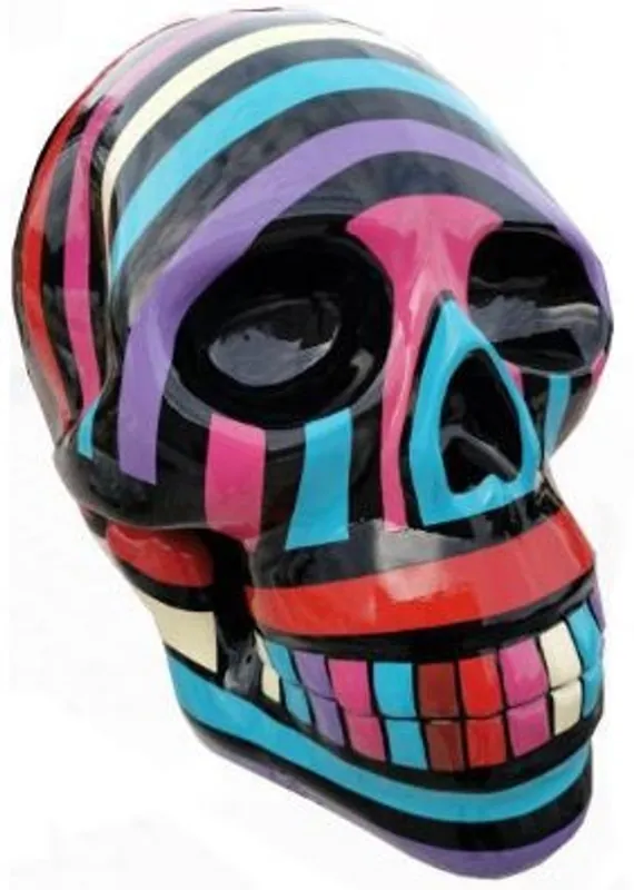 Neue Ware Casa Padrino Designer Deko Skulptur Totenkopf Schwarz / Bunt 44 x 58 x H. 66 cm - Wetterbeständige Dekofigur - Wohnzimmer Deko - Garten Deko
