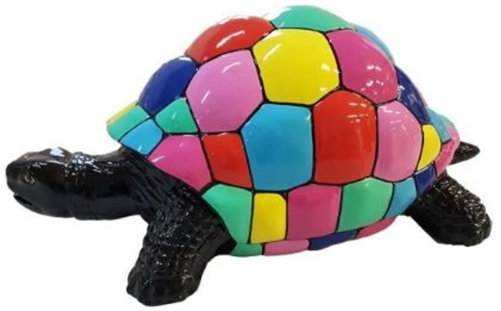 Casa Padrino Designer Dekofigur Schildkröte Schwarz / Mehrfarbig 110 x 48 x H. 45 cm - Wetterbeständige Deko Skulptur - Wohnzimmer Deko - Garten Deko - Designer Deko Tierfigur Kostenloser Versand