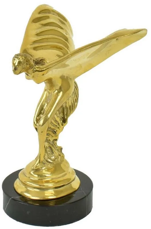 Casa Padrino Luxus Bronze Skulptur Spirit of Ecstasy Frau mit Flügeln Gold / Schwarz 15 x 15 x H. 21 cm - Edle Bronzefigur mit Marmorsockel - Luxus Deko Accessoires Markenware