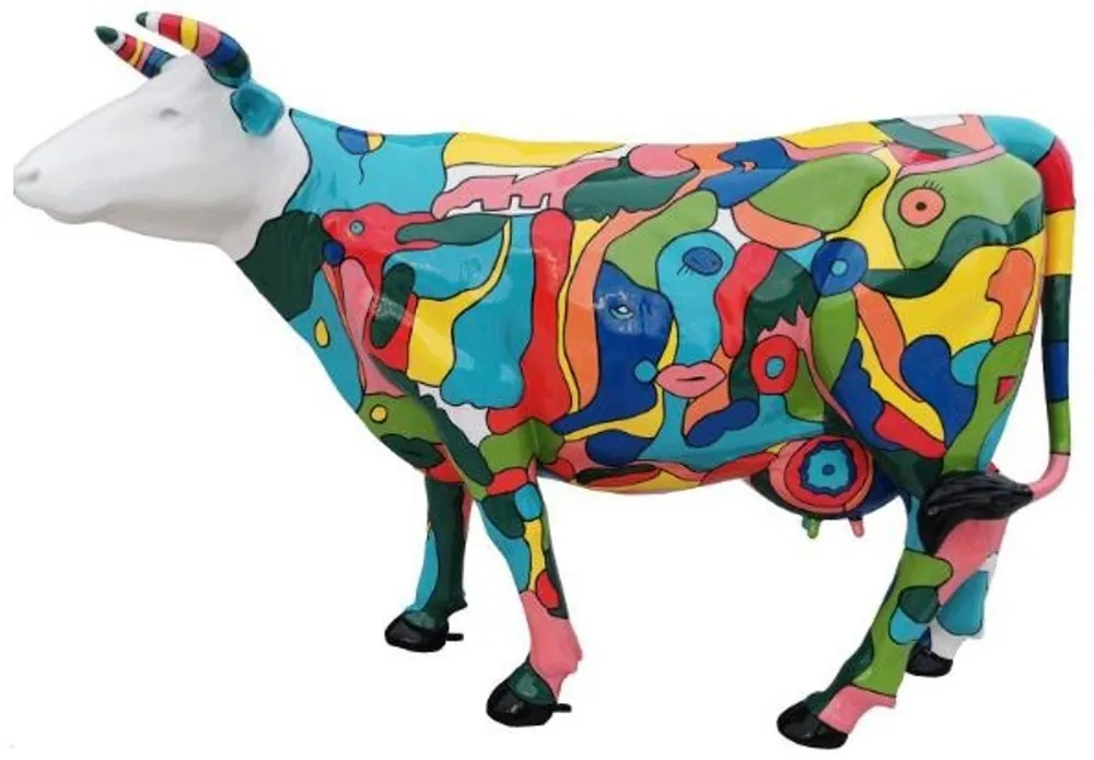 Casa Padrino Designer Gartendeko Skulptur Kuh Bunt 210 x 55 x H. 147 cm - Riesige wetterbeständige Dekofigur - Lebensgroße Tierfigur Kracherpreis
