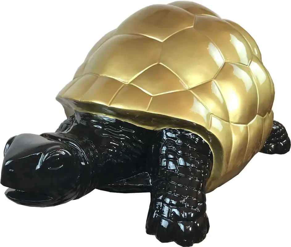 Casa Padrino Designer Dekofigur Schildkröte Schwarz / Gold 110 x 48 x H. 45 cm - Wetterbeständige Deko Skulptur - Wohnzimmer Deko - Garten Deko - Designer Deko Tierfigur Saisonangebot