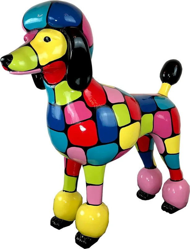 Casa Padrino Designer Gartendeko Skulptur Pudel Hund Bunt 64 x H. 63 cm - Gartendeko Figur - Wetterbeständige Gartenfigur - Dekorative Tierfigur Wochenendangebot