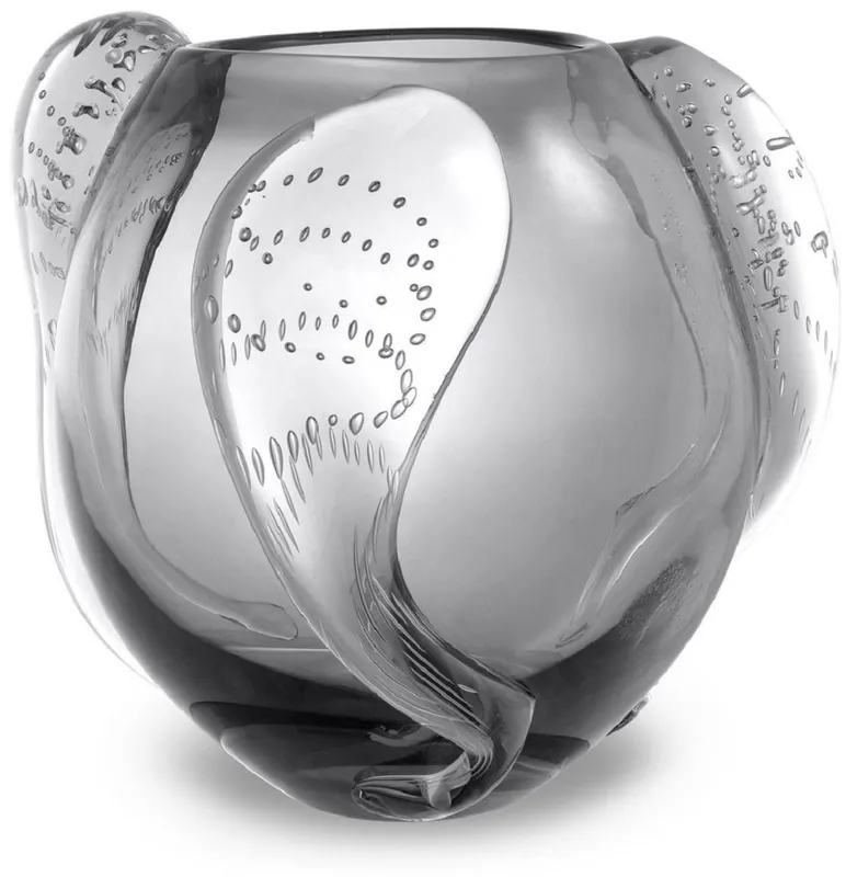 Casa Padrino Luxus Deko Glas Vase Grau Ø 32 x H. 28 cm - Elegante mundgeblasene Blumenvase - Luxus Deko Accessoires Mega-Angebot