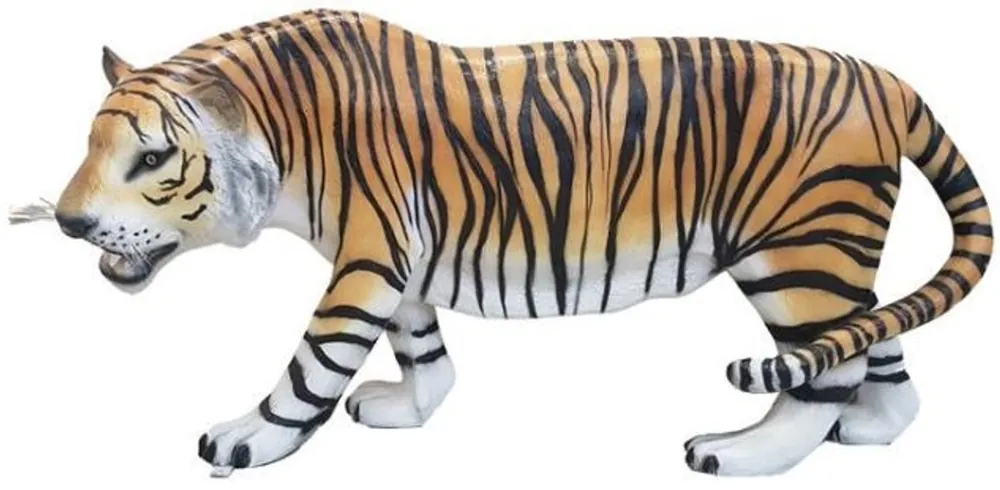 Casa Padrino Dekofigur Tiger Orange / Weiß / Schwarz 175 x H. 86 cm - Lebensgroße Wetterbeständige Deko Skulptur - Gartendeko Accessoires Heißes Angebot