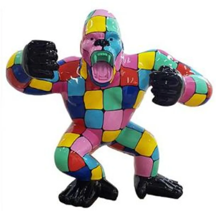 Casa Padrino Designer Deko Skulptur Gorilla Affe Mehrfarbig / Schwarz 80 x 40 x H. 70 cm - Wetterbeständige Dekofigur Top-Angebot