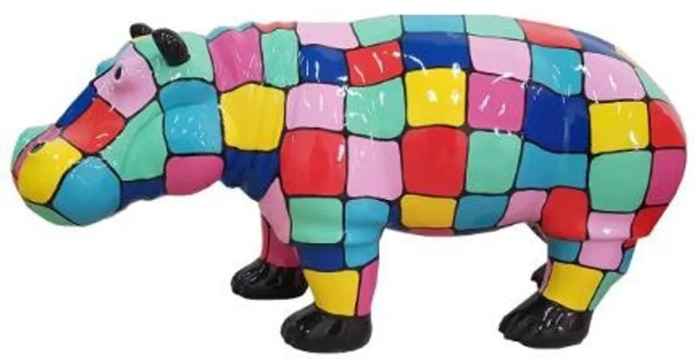 Casa Padrino Designer Dekofigur Nilpferd Mehrfarbig / Schwarz 100 x H. 45 cm - Deko Skulptur - Gartenfigur - Wetterbeständige Gartendekoration Im Trend