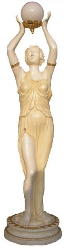 Casa Padrino Jugendstil Außenstehleuchte Skulptur Römerin Creme / Beige / Gold H. 180 cm - Wetterbeständige Garten & Terrassen Leuchte - Barock & Jugendstil Deko Accessoires Abverkauf
