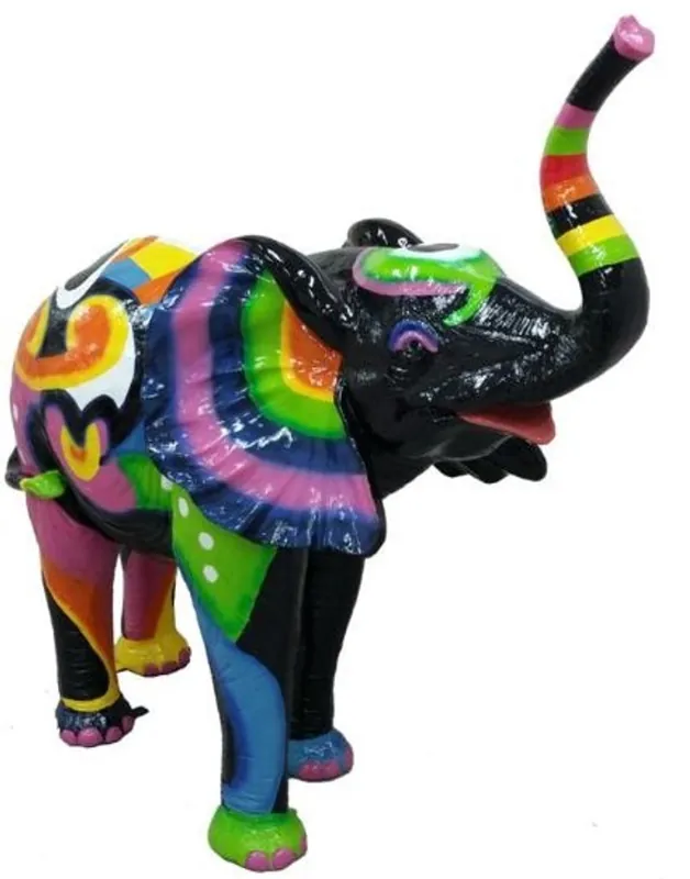 Casa Padrino Designer Dekofigur Elefant Schwarz / Mehrfarbig 160 x H. 160 cm - Riesige Deko Skulptur - Wetterbeständige Gartendeko Neu