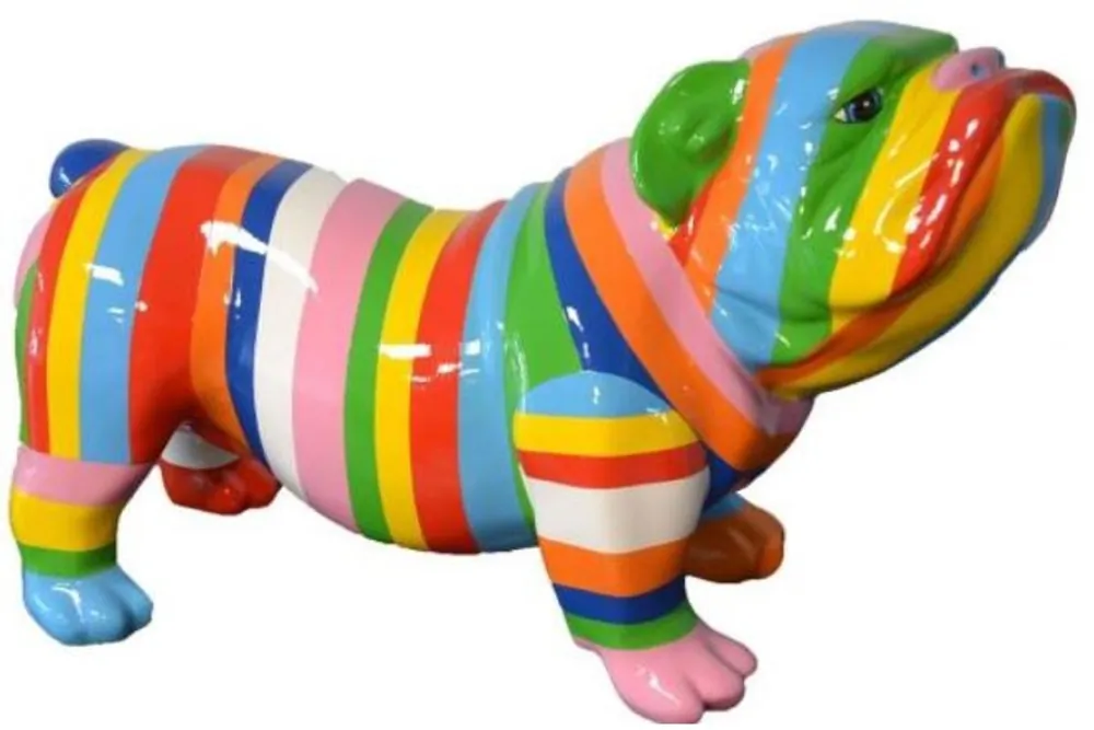 Casa Padrino Designer Dekofigur Hund Bulldogge Mehrfarbig Gestreift 55 x H. 32 cm - Wetterbeständige Deko Skulptur - Wohnzimmer Deko - Garten Deko - Designer Deko Kracherpreis