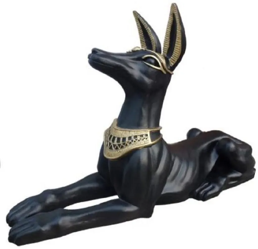Casa Padrino Deko Skulptur Anubis Hund Schwarz / Gold 122 x H. 52 cm - Wetterbeständige Ägyptische Dekofigur - Deko Accessoires Rabatt