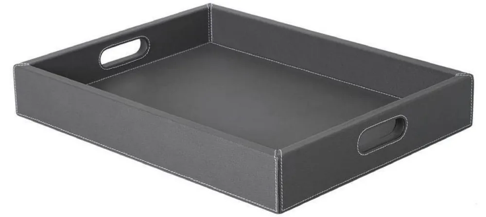 Neue Ware Casa Padrino Luxus Tablett Graphitfarben 46 x 35 x H. 7 cm - Rechteckiges Serviertablett mit hochwertigem Leder - Gastronomie Accessoires