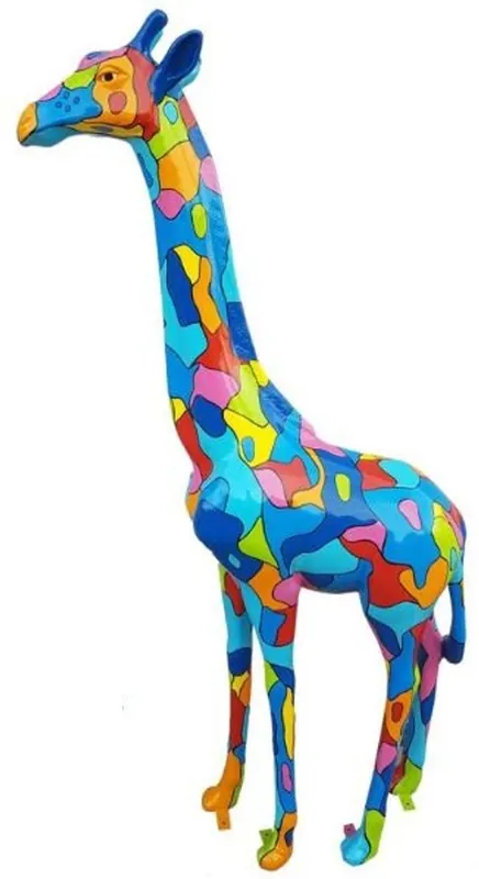 Casa Padrino Designer Deko Giraffe Mehrfarbig H. 205 cm - Riesige Dekofigur - Gartendeko Skulptur - Luxus Gartenfigur Sonderaktion