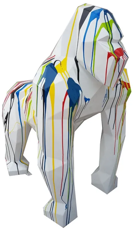 Letzte Chance Casa Padrino Designer Deko Skulptur Gorilla Affe Weiß / Mehrfarbig 118 x 78 x H. 128 cm - Deko Tierfigur - Riesige Gartendekofigur