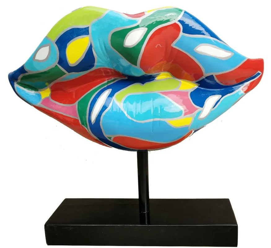 Top-Angebot Casa Padrino Designer Deko Skulptur Lippen Mund mit Ständer Mehrfarbig / Schwarz 55 x H. 45 cm - Wohnzimmer Deko
