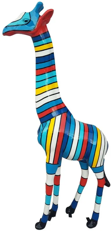 Casa Padrino Designer Deko Giraffe mit Streifen Mehrfarbig H. 205 cm - Riesige Dekofigur - Tierfigur - Gartendeko Skulptur - Gartenfigur Neuheit