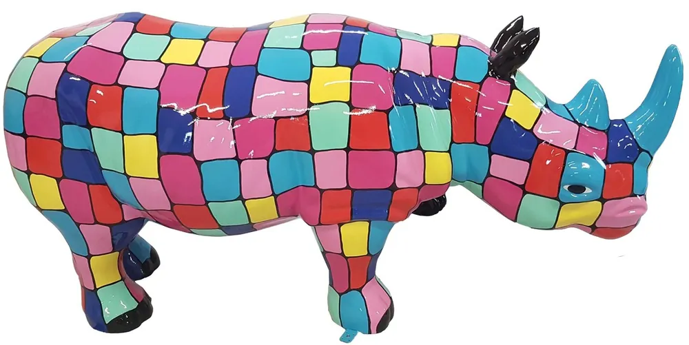 Casa Padrino Designer Dekofigur Nashorn Mehrfarbig 175 x H. 80 cm - Riesige Deko Skulptur - Gartenfigur - Gartendeko Sonderangebot