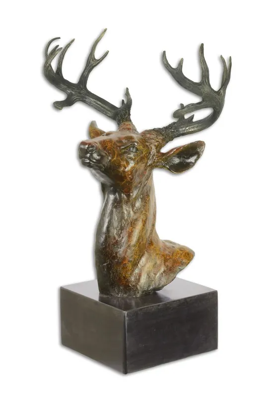 Sichere Zahlung Casa Padrino Luxus Bronze Skulptur Hirsch Kopf23,2 x 31,8 x H. 51,5 cm - Bronzefigur mit Marmorsockel - Deko Accessoires