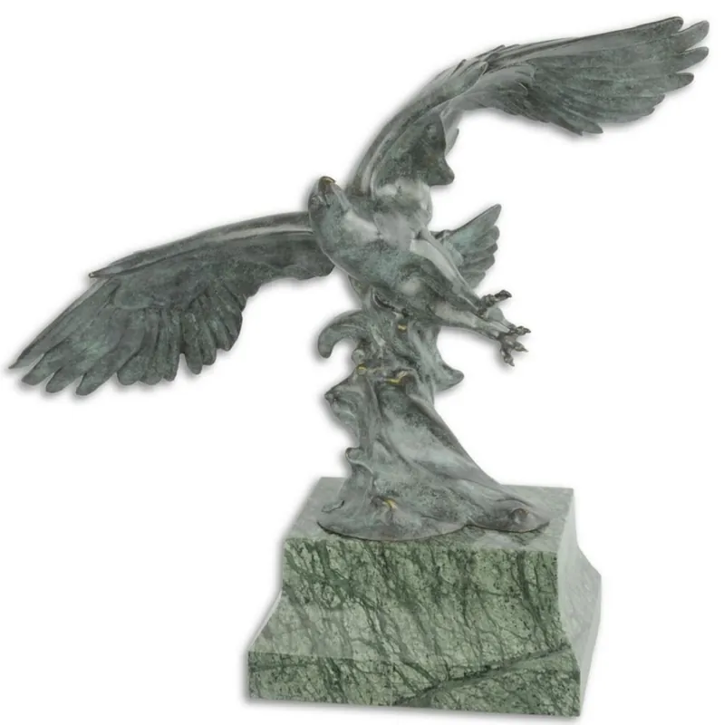 Geld-Zurück-Garantie Casa Padrino Luxus Bronze Skulptur Fliegender Adler Grau / Grün 44,6 x 17,7 x H. 42,7 cm - Deko Bronzefigur
