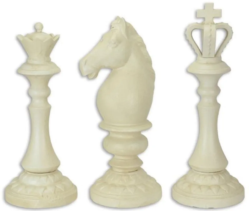 Kracherpreis Casa Padrino Deko Schachfiguren Set König Dame Pferd Antik Weiß H. 34,2 cm - Gusseisen Figuren - Wohndeko - Gartendeko