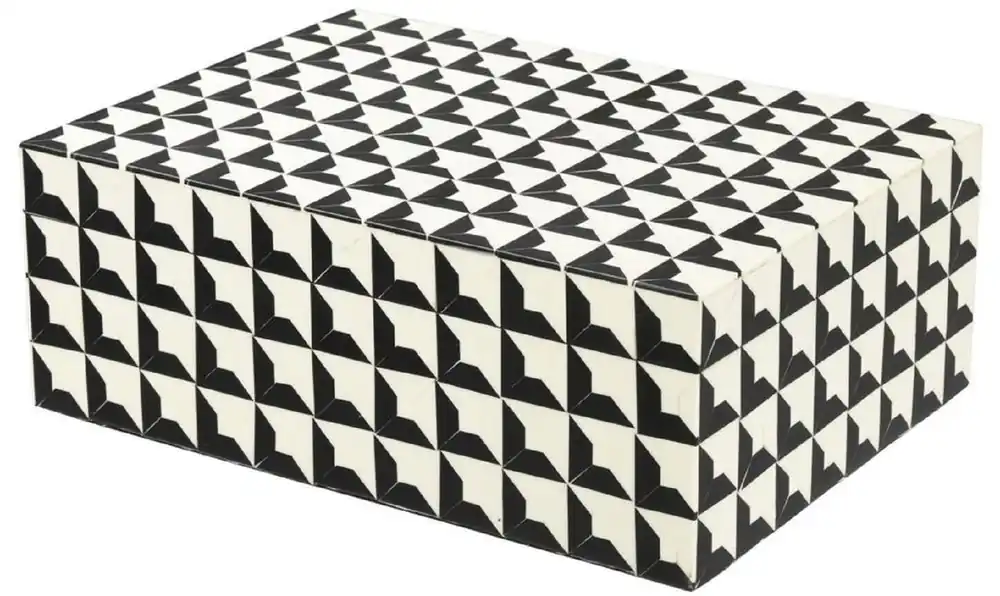 Casa Padrino Designer Schmuckkasten mit Deckel Schwarz / Weiß 28 x 21 x H. 10 cm - Schmuckschatulle - Aufbewahrungsbox - Luxus Qualität Wochenendangebot
