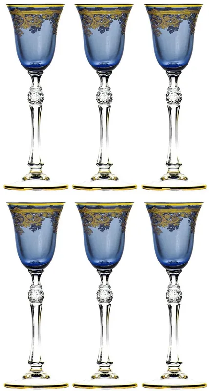 Casa Padrino Luxus Barock Likörglas 6er Set Blau / Gold Ø 6,5 x H. 18,5 cm - Handgefertigte und handbemalte Likörgläser - Hotel & Restaurant Accessoires - Luxus Qualität Top-Angebot