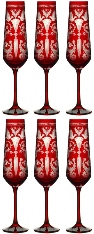 Sonderangebot Casa Padrino Luxus Champagnerglas 6er Set Rot / Silber Ø 6,5 x H. 26,5 cm - Handgefertigte und handgravierte Champagnergläser - Hotel & Restaurant Accessoires - Luxus Qualität