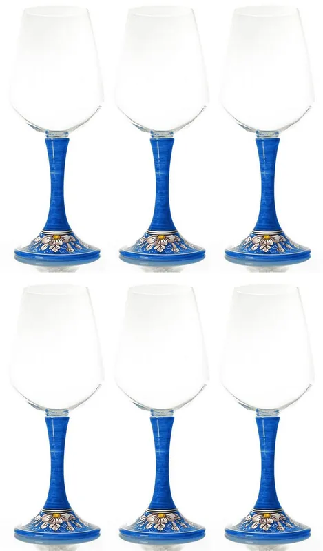 Casa Padrino Luxus Weinglas 6er Set Blau / Mehrfarbig H. 23,5 cm - Handgefertigte & handbemalte Weingläser - Hotel & Restaurant Accessoires - Luxus Qualität - Made in Italy Premium